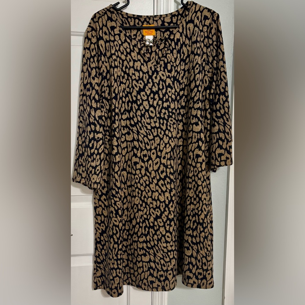 Ruby Rd. Black and Tan Animal Print Dress